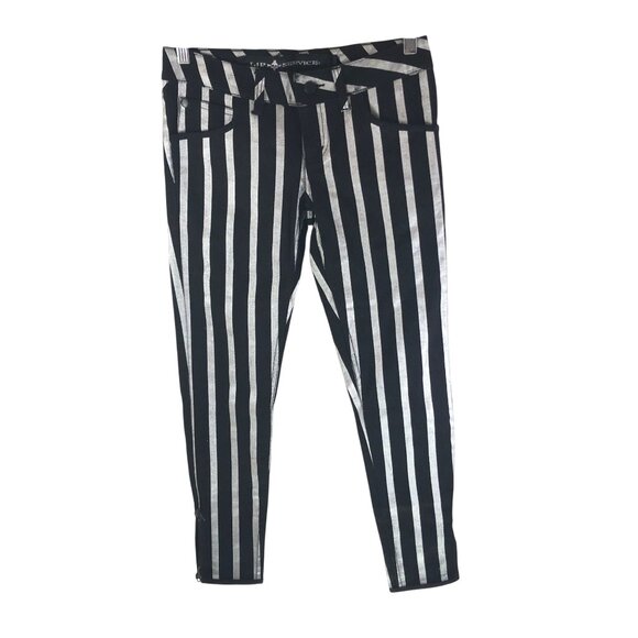 Lip Service Womens Black & Silver Striped Skinny Jeans Low Rise Zip Ankle Size M - Picture 1 of 5